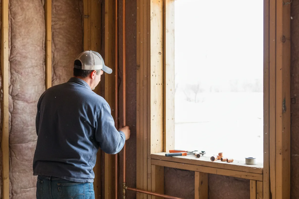 Licensed plumber running new copper supply lines in a Fairbury home